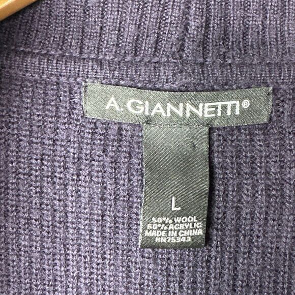 A. Giannetti Purple Merino Wool Blend‎ Cardigan Sweater L Shawl Collar Longline - Picture 6 of 11